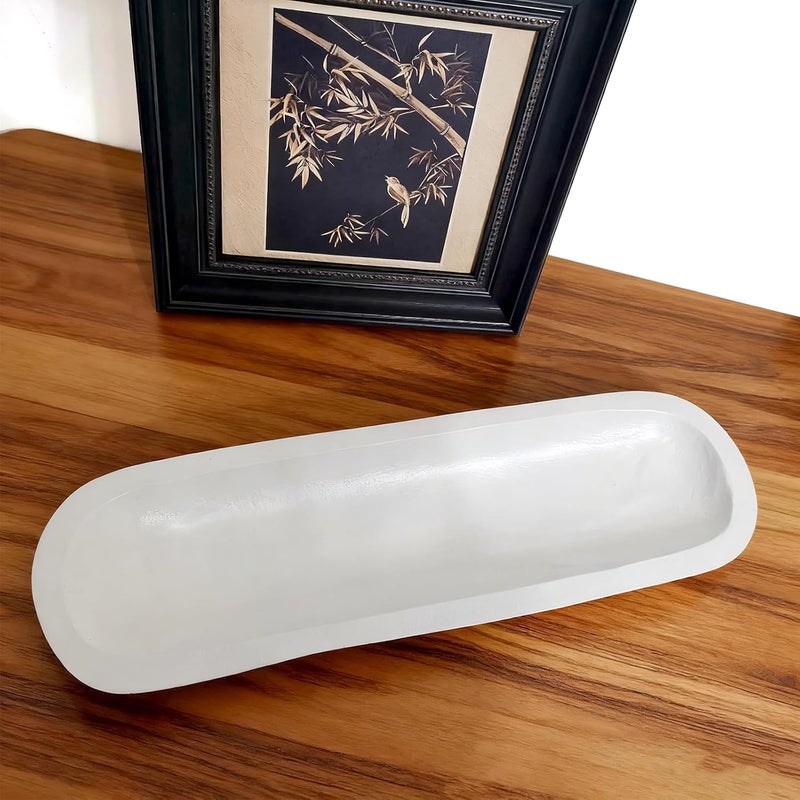 BEDAZE Wooden Dough Bowls Decorative，Rustic Bread Long Bowls Decor Wood Tray, Hand Carved For Table Centerpiece Decor, Home Decor(20 * 6 * 2 inch white) - Image 5